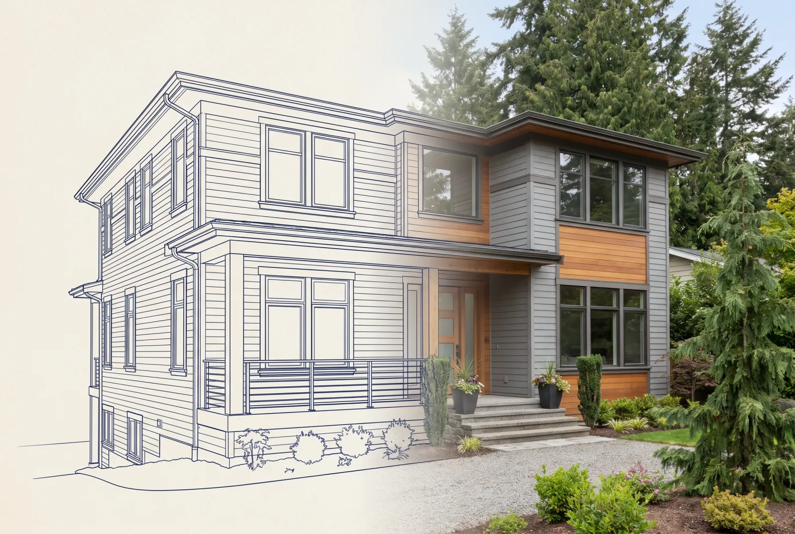 New Construction — shown transforming from blueprint to finished space